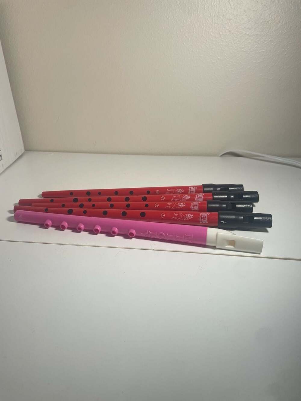 Vintage Tin Whistle Lot 4 Clarke Sweetone C D + Pink Melody Flute 5 Pc